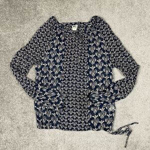 John Robshaw for Lucky Brand Shirt Blouse Women M Blue Print Boho Cotton BOHO